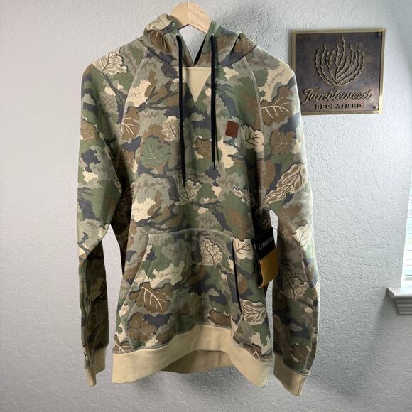 Men's Brixton Green Brown Leaf Camo Builders Fleece Hood Size Medium NEW - Picture 2 of 12